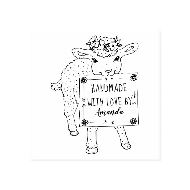 Cute Lamb Sign Custom Name Handmade With Love By Rubber Stamp (Imprint)