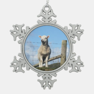 CUTE LAMB SNOWFLAKE PEWTER CHRISTMAS ORNAMENT