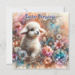 Cute Lamb Spring Flowers Christian Easter  Holiday Card