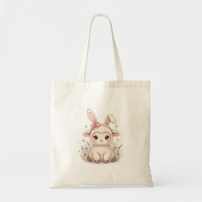 Cute Lamb with bunny ears Easter  Tote Bag (Front)