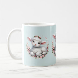 Cute Lamb with Floral Crown Illustration Coffee Mug