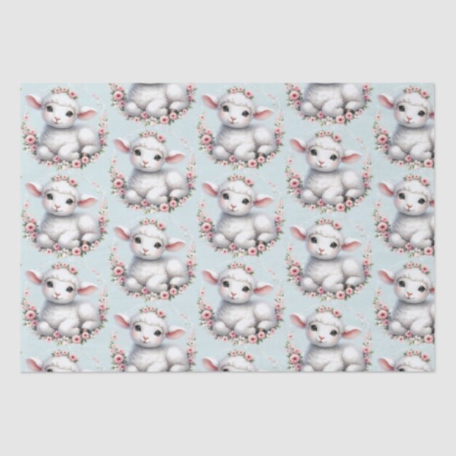 Cute Lamb with Floral Crown Illustration Tissue Paper (Front)