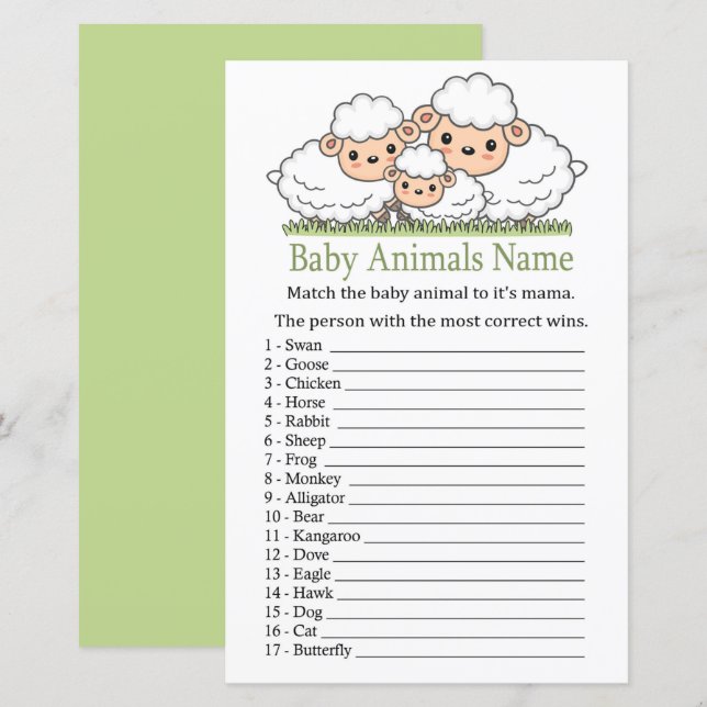 Cute Lambs Baby Animals Name Game (Front/Back)