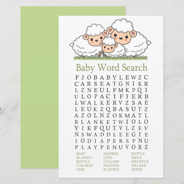 Cute lambs Baby Shower Word Search Game (Front/Back)