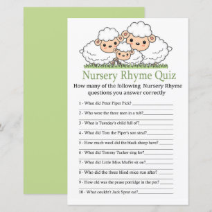 Cute lambs Nursery Rhyme Quiz baby shower game