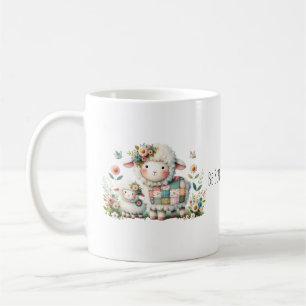 Cute Lambs with Floral and Patchwork Accents Coffee Mug