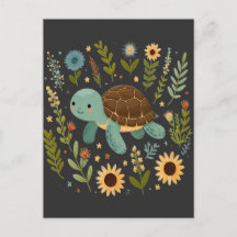 Cute Land turtle Wildflower Summer Graphic