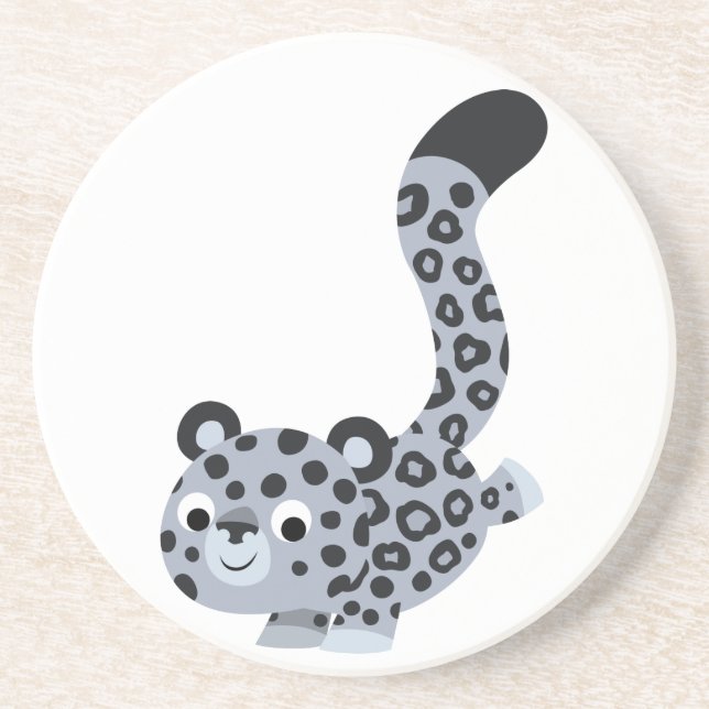 Cute Landing Cartoon Snow Leopard Coaster (Front)