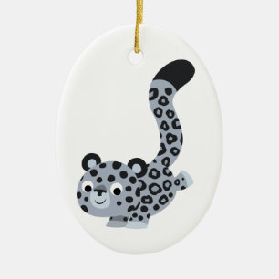 Cute Landing Cartoon Snow Leopard Ornament