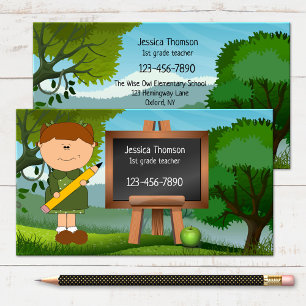 Cute Landscape Chalkboard Teacher Business Card