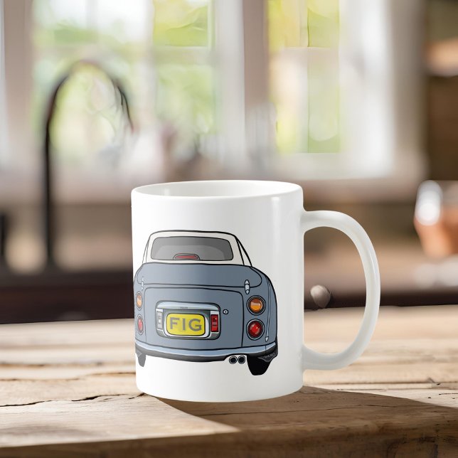 Cute Lapis Grey Figaro Car Monogram Figarations Coffee Mug (Fun lapis figaro mug with space for your initials)