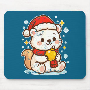 Cute Lar Bear Winter With Santa Hat Mouse Mat