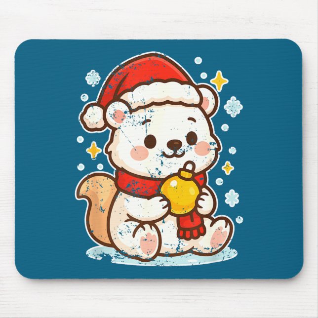 Cute Lar Bear Winter With Santa Hat  Mouse Mat (Front)