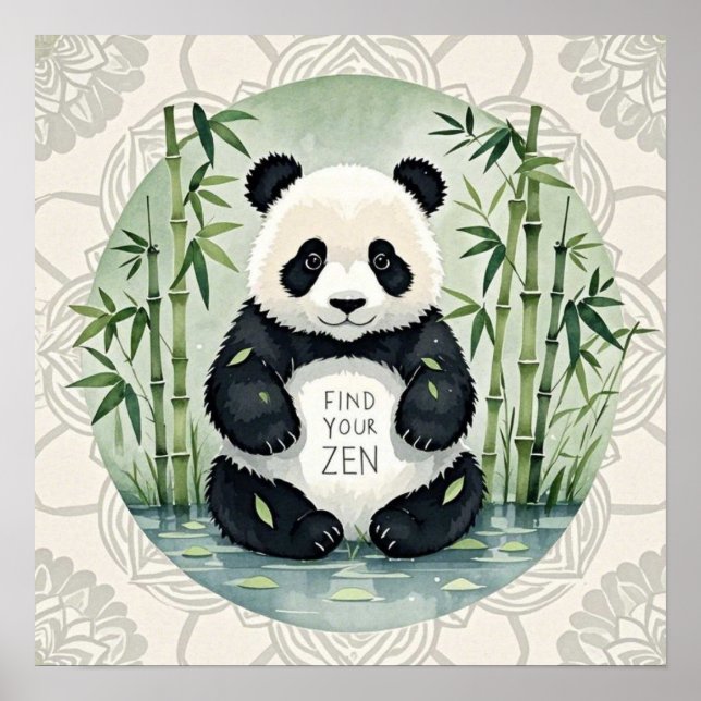 Cute Large Chubby panda sitting in a lotus pose  Poster (Front)