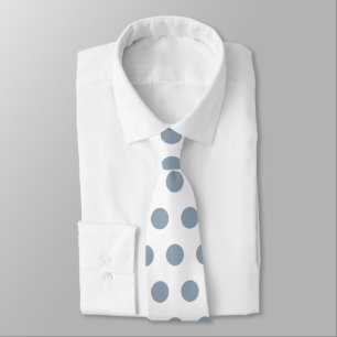 Cute large dusty blue polka dots on white tie