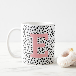Cute Large Pink Initial on Dalmatian Spot Pattern Coffee Mug