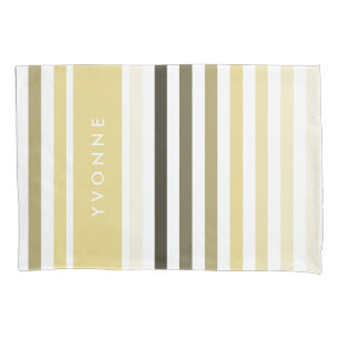 Cute Large Soft Yellow Stripes Pattern With Name Pillowcase