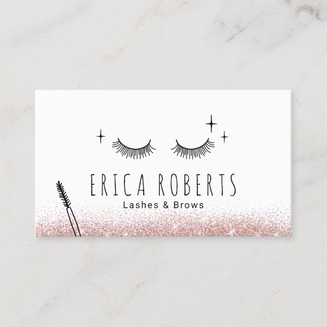 Cute Lashes Makeup Artist Rose Gold Glitter Salon Business Card (Front)