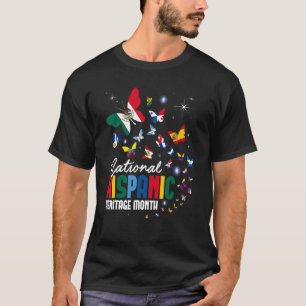 Cute Latinx Countries Flag Butterfly Hispanic Heri T-Shirt