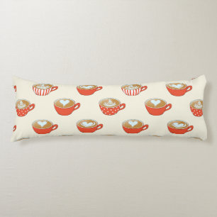 Cute Latte Art in Red Coffee Mugs Pattern Body Cushion