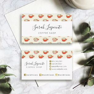 Cute Latte Art in Red Coffee Mugs Pattern Business Card