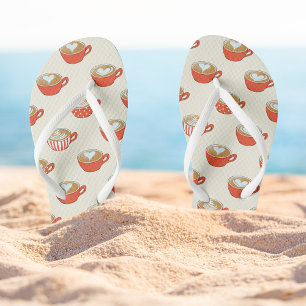 Cute Latte Art in Red Coffee Mugs Pattern Flip Flops