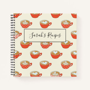 Cute Latte Art in Red Coffee Mugs Pattern Notebook