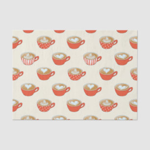 Cute Latte Art in Red Coffee Mugs Pattern Tissue Paper