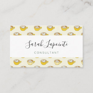 Cute Latte Art in Yellow Coffee Mugs Pattern Business Card