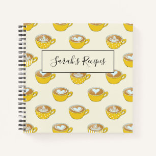 Cute Latte Art in Yellow Coffee Mugs Pattern Notebook