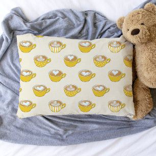 Cute Latte Art in Yellow Coffee Mugs Pattern Pillowcase