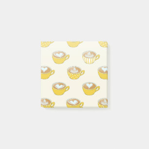 Cute Latte Art in Yellow Coffee Mugs Pattern Post-it Notes