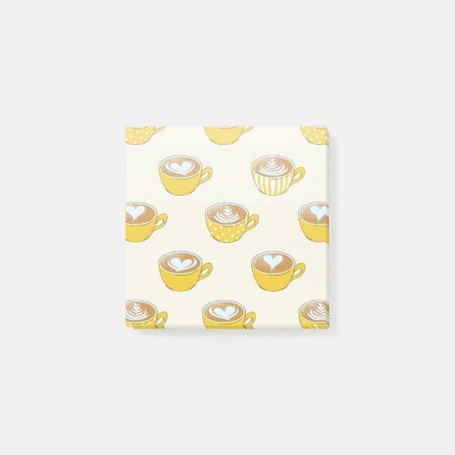 Cute Latte Art in Yellow Coffee Mugs Pattern Post-it Notes (Front)