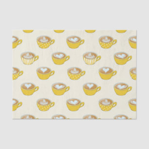 Cute Latte Art in Yellow Coffee Mugs Pattern Tissue Paper