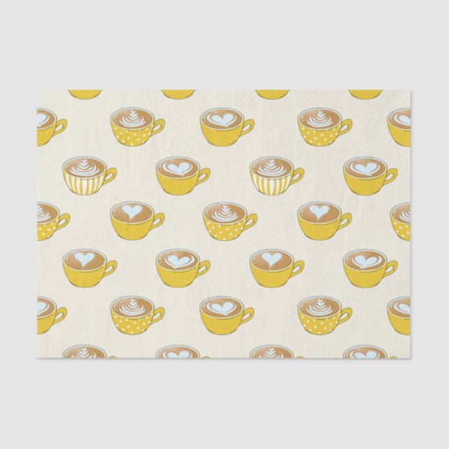 Cute Latte Art in Yellow Coffee Mugs Pattern Tissue Paper (Front)