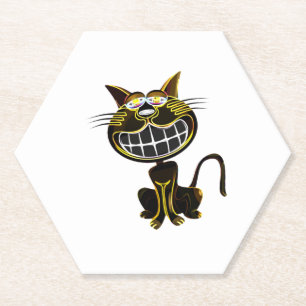 CUTE LAUGHING BLACK AND BRIGHT YELLOW CAT PAPER COASTER