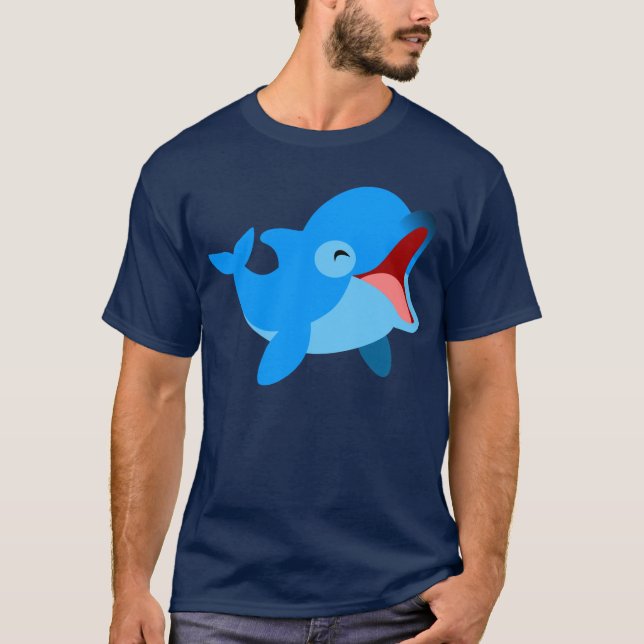 Cute Laughing Cartoon Dolphin T-Shirt (Front)