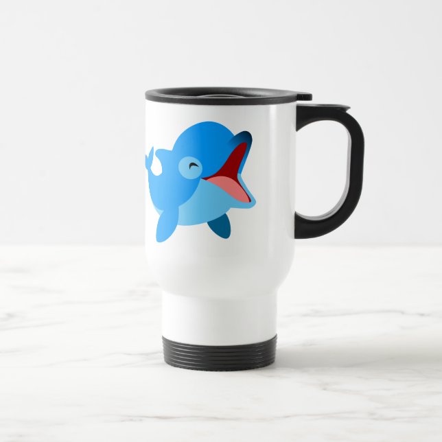 Cute Laughing Cartoon Dolphin Travel Mug (Right)