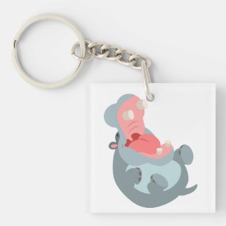 Cute Laughing Cartoon Hippo Acrylic Keychain