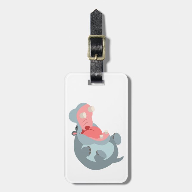 Cute Laughing Cartoon Hippo Luggage Tag (Front Vertical)