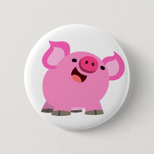 Cute Laughing Cartoon Pig Button Badge (Front)