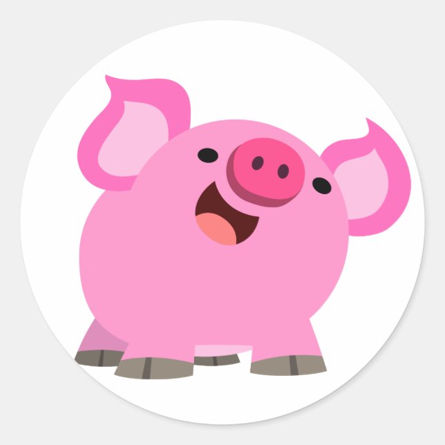 Cute Laughing Cartoon Pig Classic Round Sticker (Front)