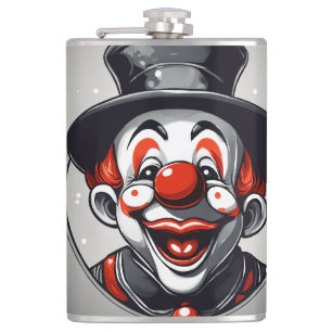 Cute Laughing Clown Logo – Simple Black & White Hip Flask