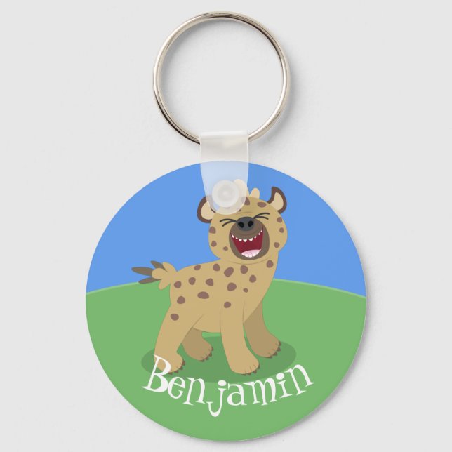 Cute laughing hyena cartoon illustration key ring (Front)