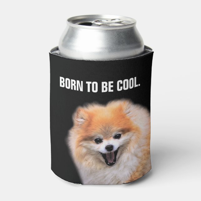 Cute Laughing Pomeranian Dog Can Cooler (Can Front)