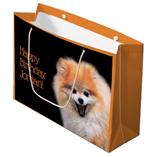 Cute Laughing Pomeranian Dog Large Gift Bag