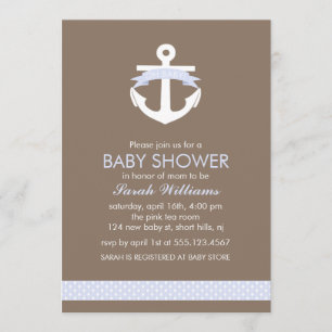 Cute Lavender Anchor Nautical Theme Baby Shower Invitation
