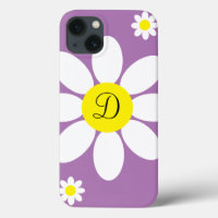 Cute Lavender and White Daisies Floral Initial