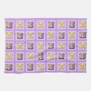 Cute Lavender Blueberry Patchwork cookie Bear Tea Towel