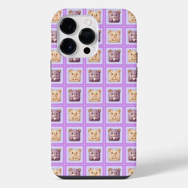 Cute Lavender Blueberry Patchwork Teddy Bear iPhone Case (Back)